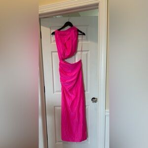 Dundas one shoulder, hot pink, long dress, cut out side. Medium (6-8) worn once